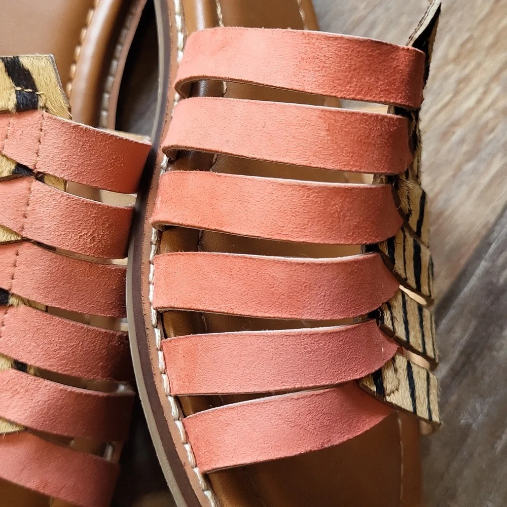 Crown Vintage Animal Print Cow Hair and Coral Leather Sandal Slides, 7.5 - Picture 7 of 11